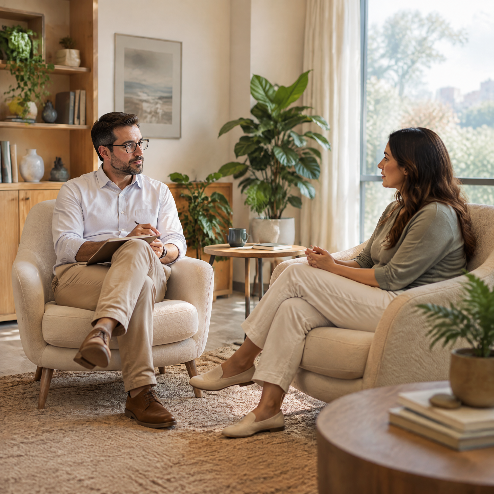 Pessoa em um ambiente tranquilo de atendimento